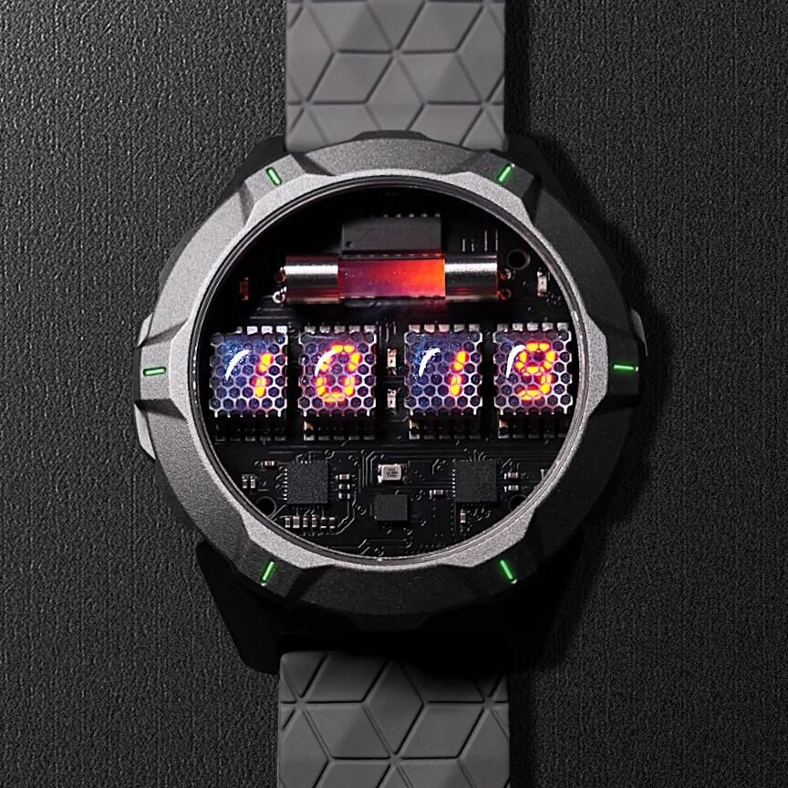 MX 丨 Nixie Watch 3 Tritium-Self-Luminous Punk Style นาฬิกาข้อมือ Faux Glow Tube Hollow Niche Boutiqu