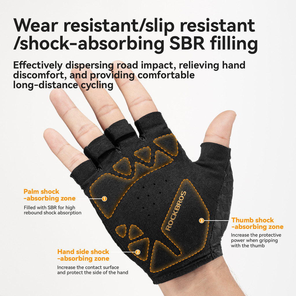 ROCKBROS ถุงมือจักรยาน ครึ่งข้อ โลโก้ทอง ซับแรงกระแทก SBR ผ้ายืดหยุ่น ไร้รอยต่อ เบาสบาย ออกกำลังกาย ฟิตเนส — صورة 6