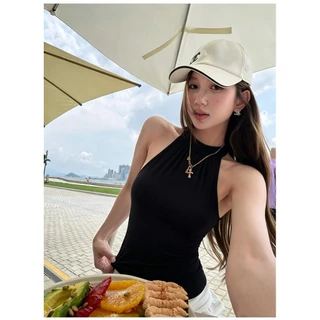 Bella Shop เสื้อกล้ามผู้หญิง เสื้อกั๊กสายรัดคอสูง สีพื้น สไตล์สาวฮอตอเมริกัน แมทได้ทั้งกระโปรงและกางเกง