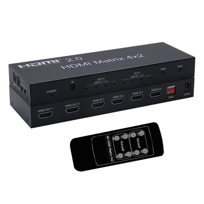 ตัวแยกสัญญาณ HDMI 2.0 Matrix 4X2 พร้อมสวิตช์เอาต์พุตเสียง รองรับ 3D 4-in-2-out Matrix 4K
