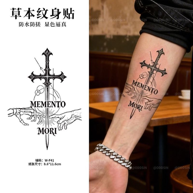 Skeleton Oracle สมุนไพรกึ่งถาวรกันน้ํา Anti-Rubling Tattoo สติกเกอร์ Thorn Cross รูปแบบแขนสมจริงเหมา