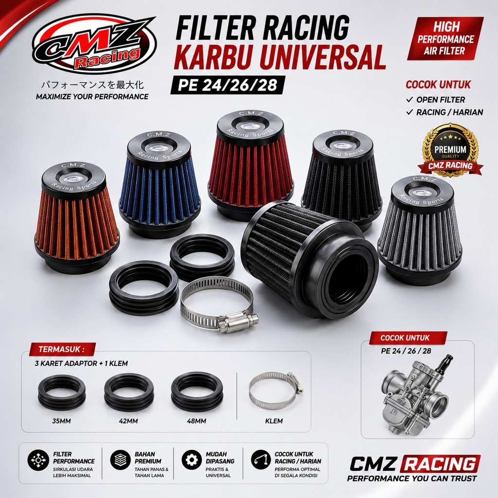 KOSO Racing กรองอากาศ รุ่น KOZO PE 24 26 28 – ยาง 35 42 48MM | กรองอากาศมอเตอร์ไซค์สากล - [AUTOSHOP GARAGE]