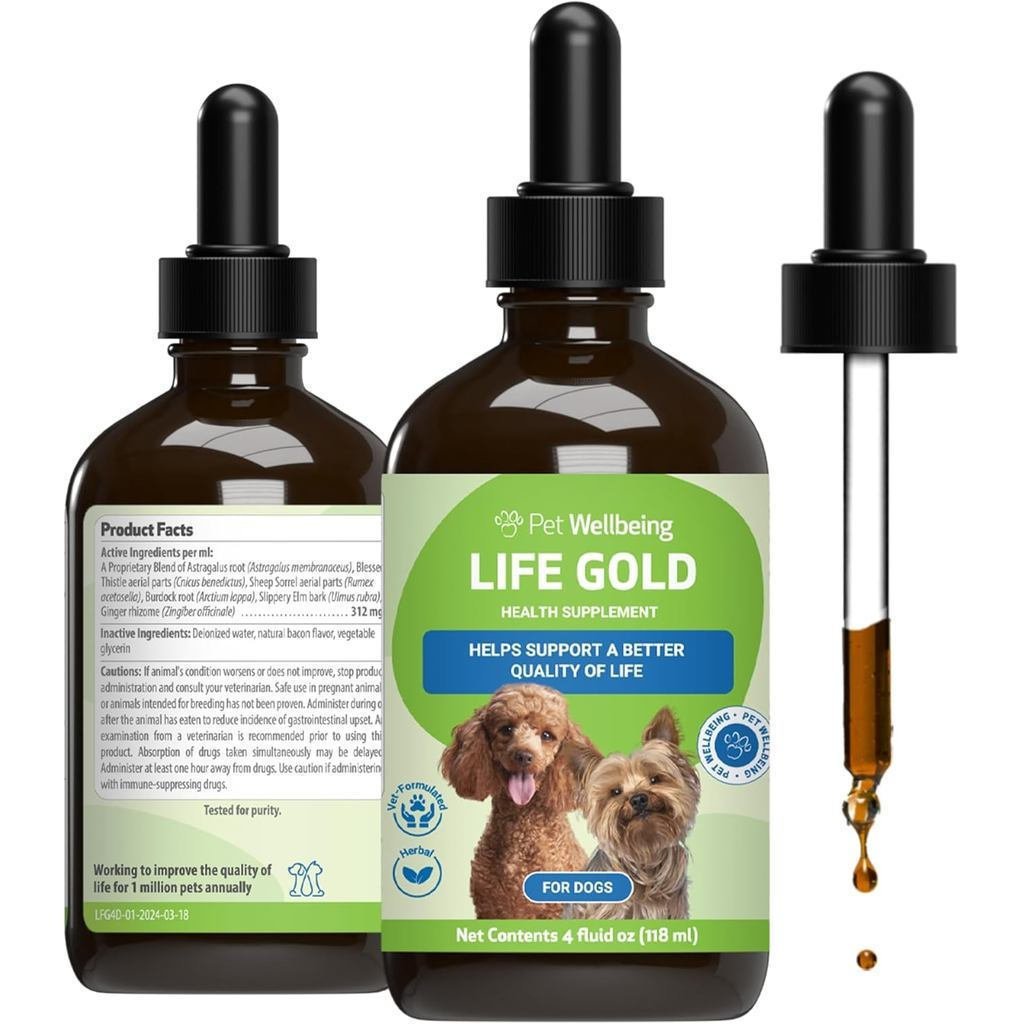 Life Gold สําหรับสุนัข - รองรับล้างพิษ สุขภาพระบบภูมิคุ้มกัน สารต้านอนุมูลอิสระ - อาหารเสริมสมุนไพรส