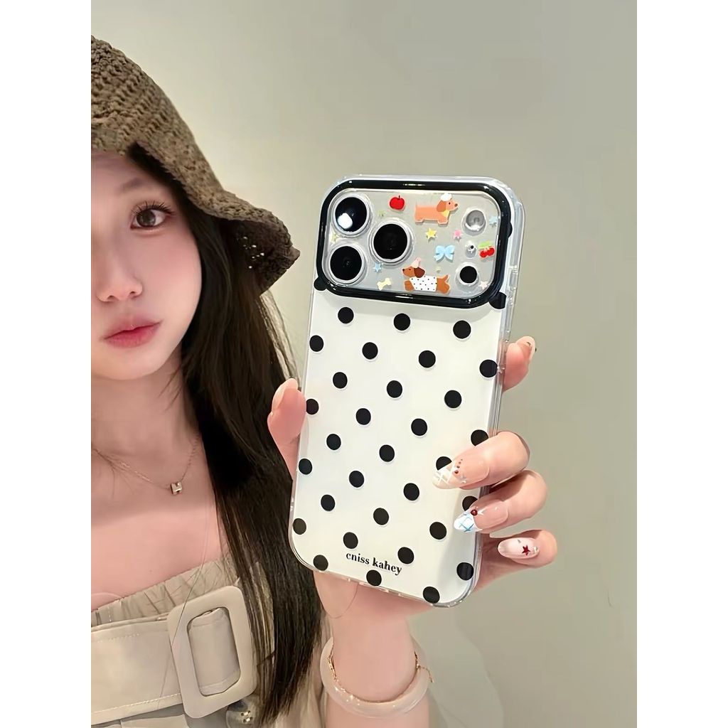 เคสโทรศัพท์ เหมาะสําหรับ iPhone 11 12 13 14 15 16 17 Pro max Polka Dot Dachshund Shock-proof Shock-proof เคสป้องกันรวมทุกอย่างกรณี HFLO