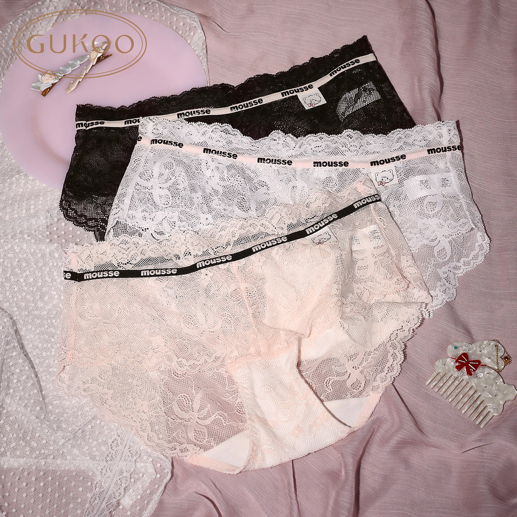 Gukoo/Nut Shellกางเกงผู้หญิงฤดูร้อนบางสไตล์Mikko Jointเซ็กซี่ลูกไม้ผ้าฝ้ายCrotch 3 แพ็ค
