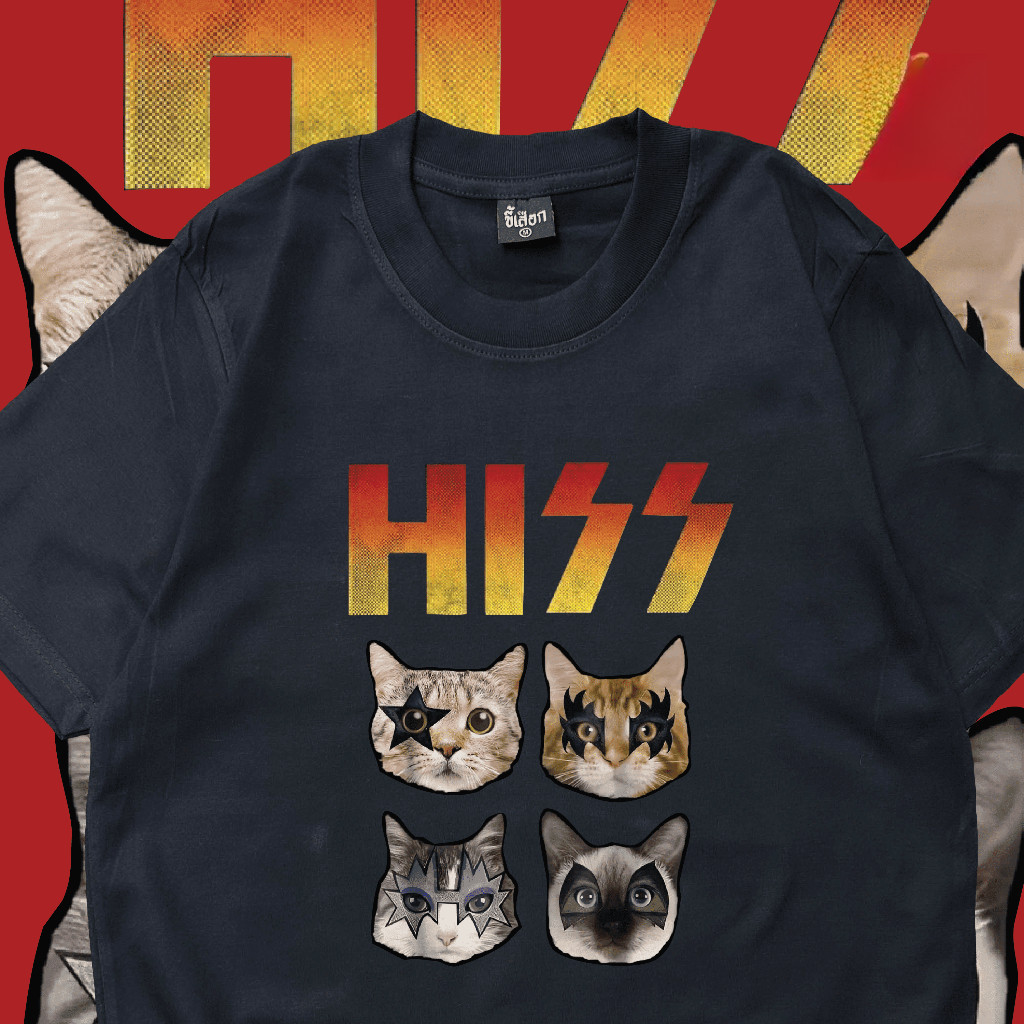 Cotton 100% Fun {HISS~Cat} เสื้อยืดพิมพ์ลายสุดเท่ Casual สบาย Unisex Universal