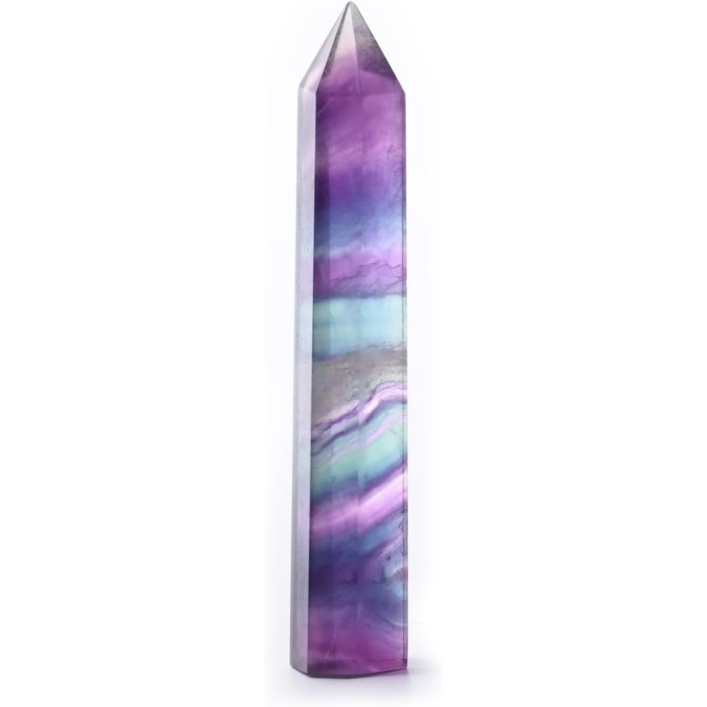 WHAL&YUNE ไม้กายสิทธิ์อัญมณี 1 ชิ้น, Rainbow Fluorite Hexagonal Wands Gem Tower, ธรรมชาติแกะสลักหินช