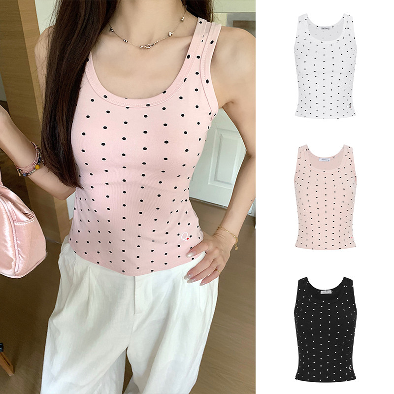 MOSES QUEEN เสื้อกล้ามสายเดี่ยวสีขาวสไตล์เกาหลีเสื้อแขนกุดครอปฤดูร้อน