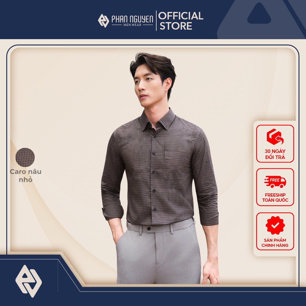 Phan Nguyeen เสื้อเชิ้ตลายทางผู้ชาย ผ้าคอตตอน 100% นุ่มเท่ ทรงปกติ SMD.1520