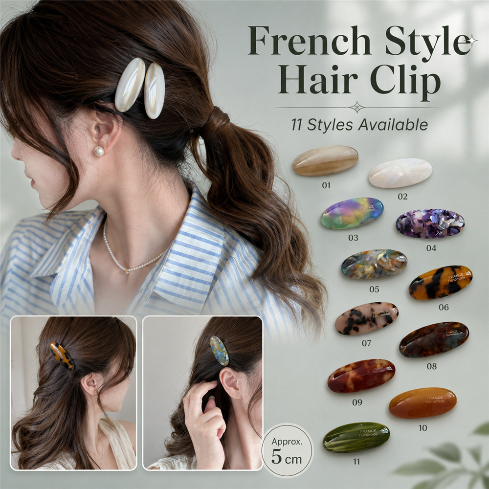 Retro Oval Acetate กิ๊บติดผมด้านข้าง Bangs ผมหัก Duckbill คลิปตกแต่งผม Texture สไตล์ใหม่