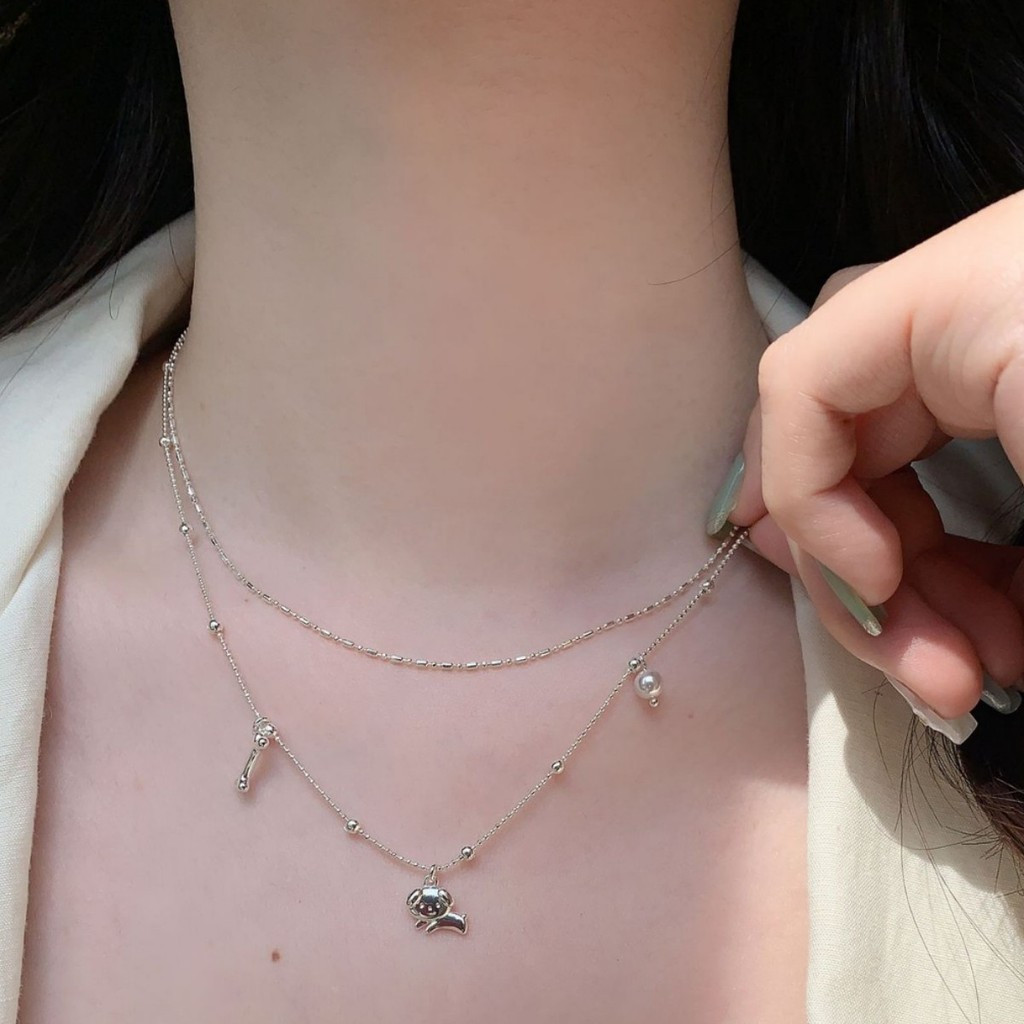 [จัดส่งที่รวดเร็ว]"Playland" Manta Rose Flower Collarbone Chain Silver Puppy Girl Heart Necklace