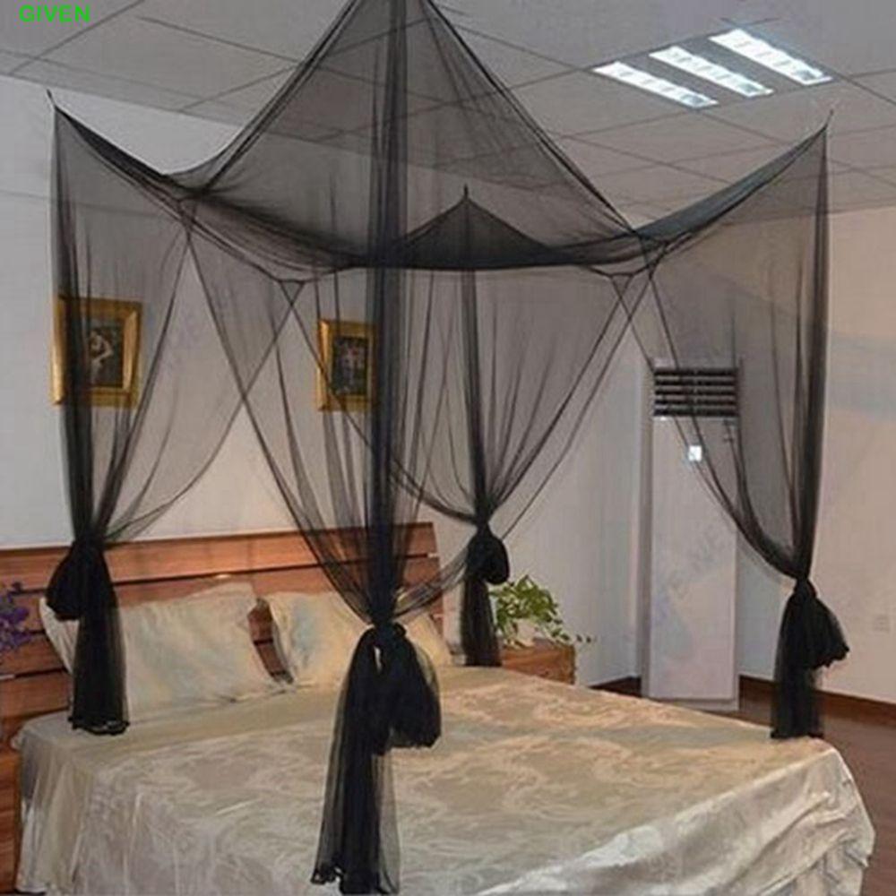 GIVEN หลังคาเตียงสีดําตาข่ายเรียบง่าย 4 มุมโพสต์ Canopy ผ้าปูที่นอน