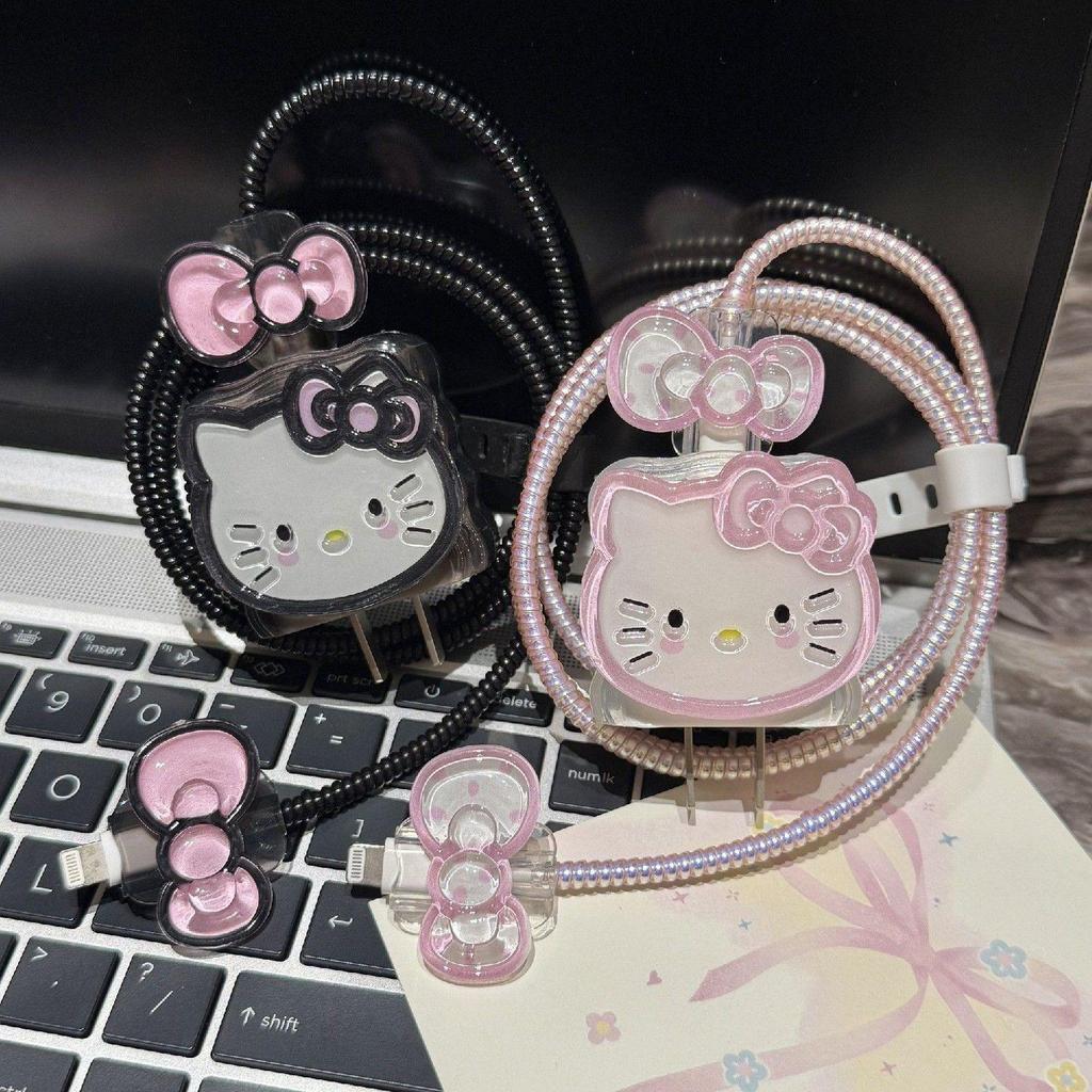 เคสป้องกันสายชาร์จ เข้ากันได้กับ iPhone kt Cat Data Cable Protective Case 20w/40w17 16 Charger 15 Soft ipad Female Case