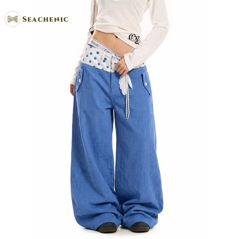 Seachenic Fashion High-Waisted Wide-Leg Pants Loose Casual Stylish Long Pants