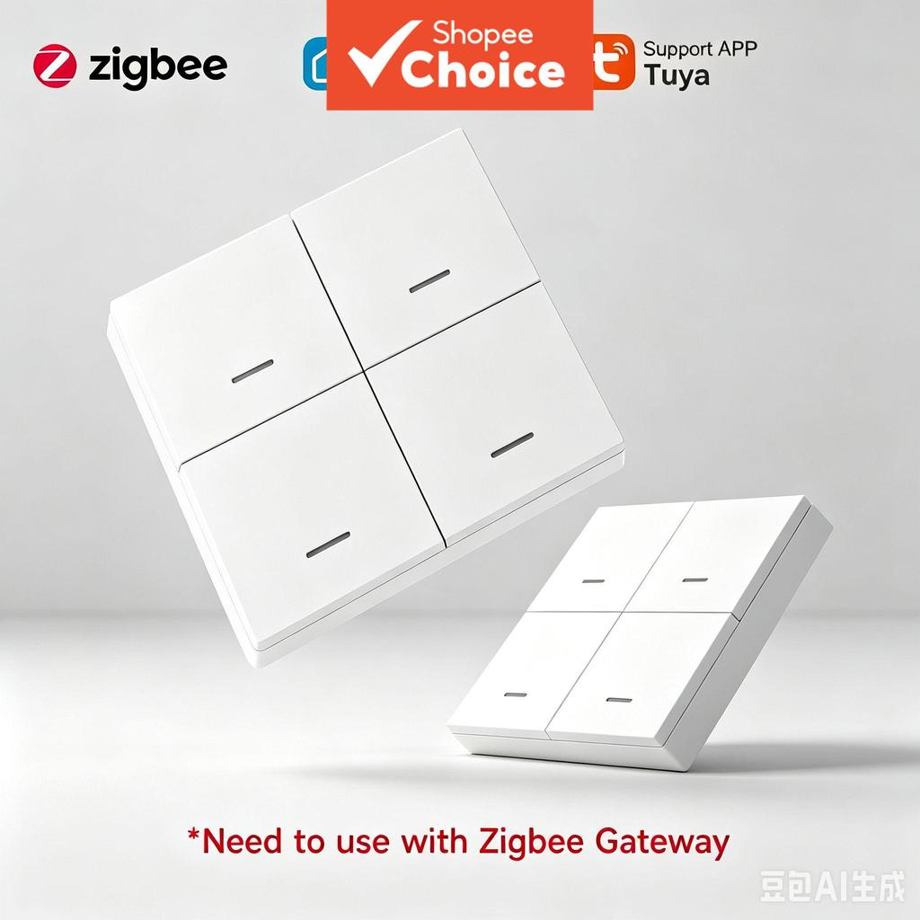 สําหรับ Tuya Zigbee 3.0 สมาร์ทฉากสวิทช์ไร้สายฟรีสติกเกอร์ Wall Push ปุ่มแบตเตอรี่ขับเคลื่อนเครื่องส่งสัญญาณ Works
