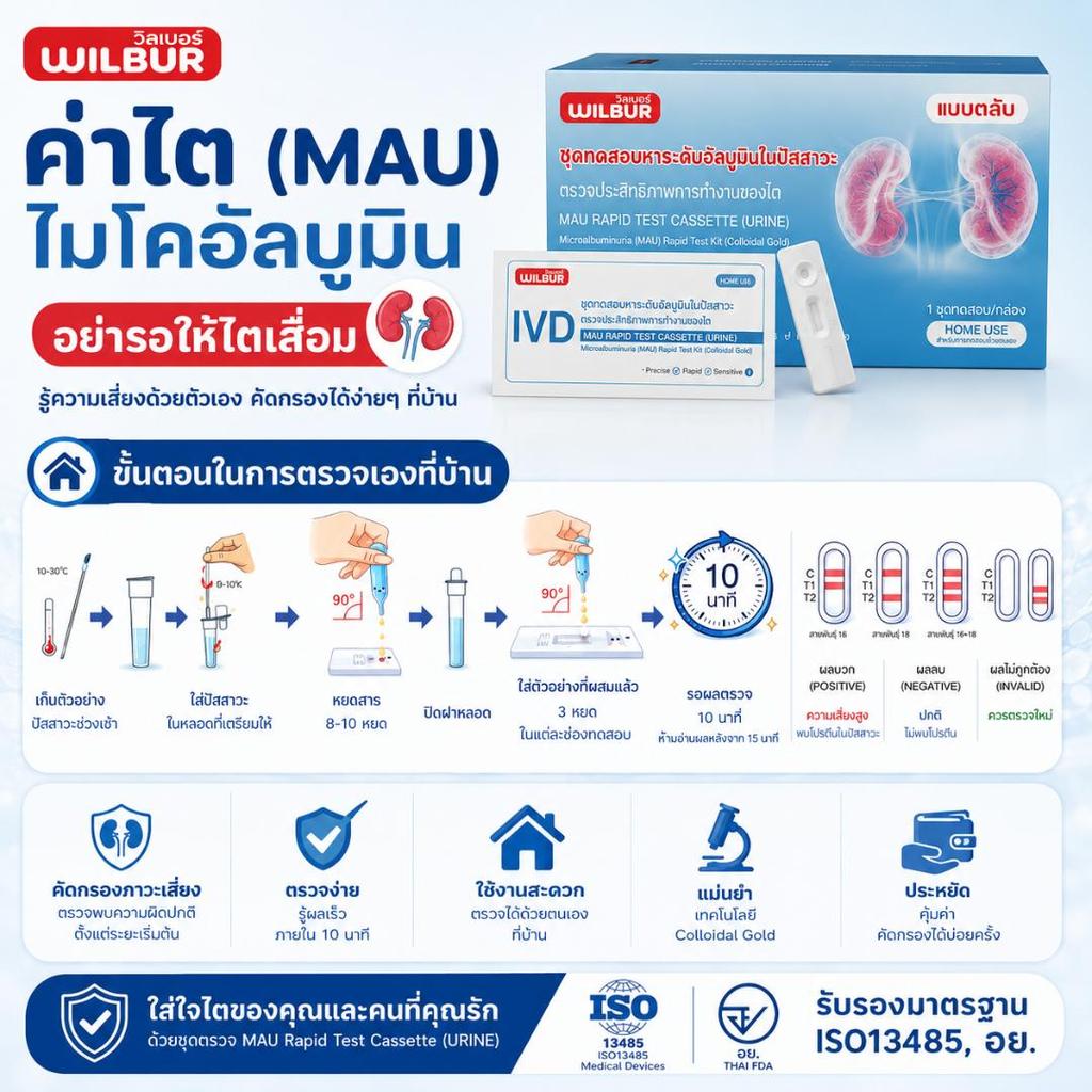 Wilbur ชุดตรวจไมโครอัลบูมิน MAU ตรวจวัดค่าเบื้องต้น ไต เบาหวาน ความดัน รวดเร็ว แม่นยำ ใช้งานง่าย (3กล่อง)