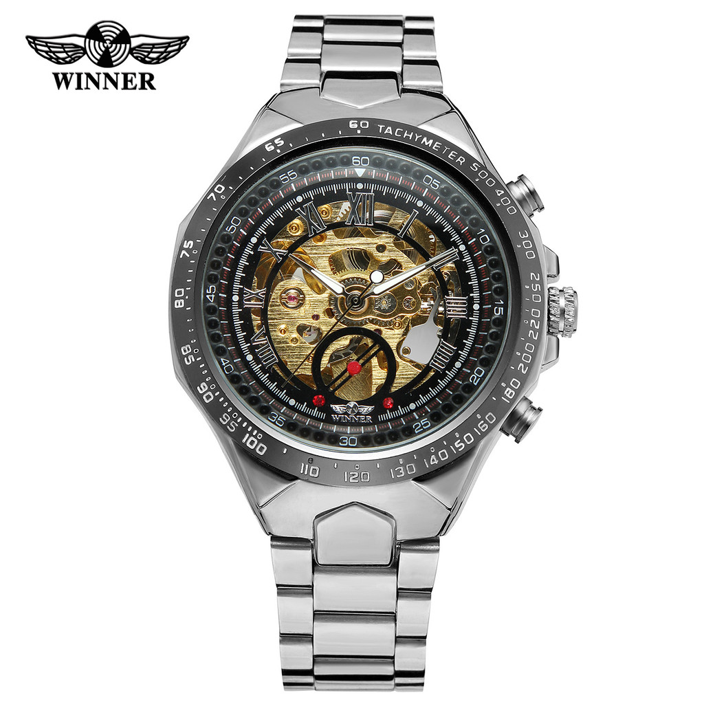 T-WINNER/WINNER 8067 Mens Automatic Skeleton Mechanical Watch Business นาฬิกาผู้ชายยอดนิยม
