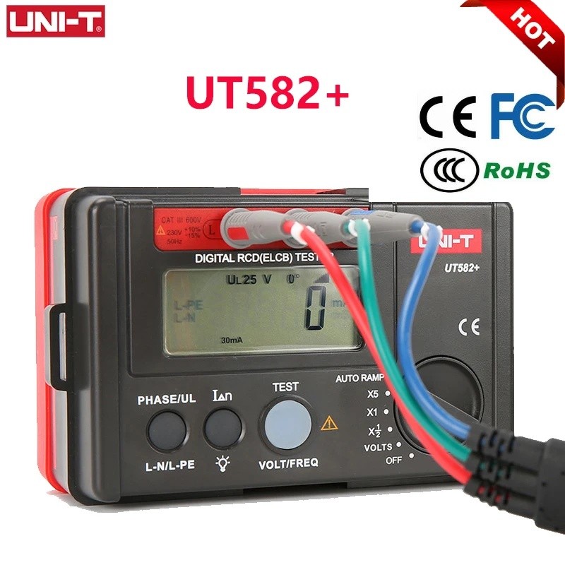 N44T UNI-T Leakage Circuit Breaker Meter UT582+ Digital RCD (ELCB) เครื่องทดสอบความต้านทาน RAMP อัตโ
