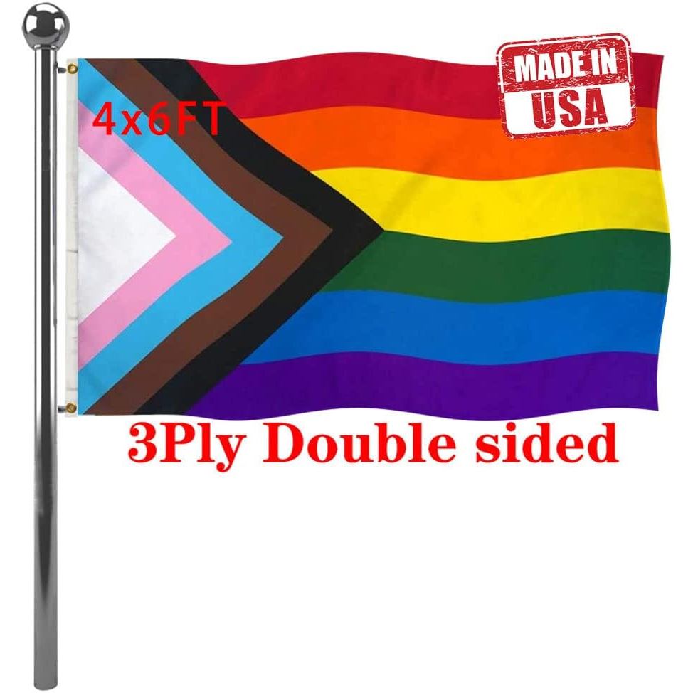 Jayus Double Sided Inclusive Pride Rainbow Flag 4x6 Outdoor- Heavy Duty LGBTQ Rainbow Flags แบนเนอร์