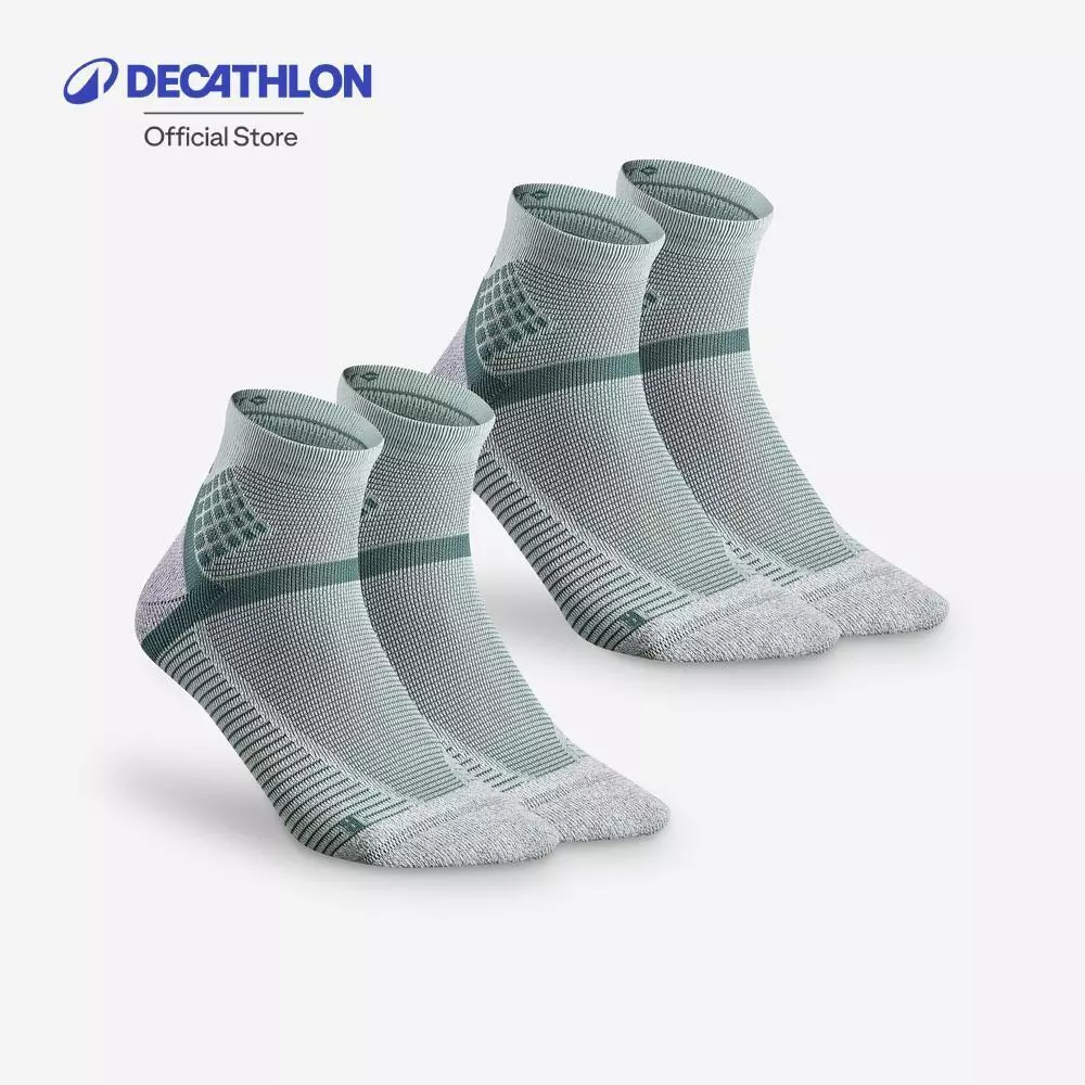 Decathlon Hiking Socks - Hike 500 Mid Black X2 Pairs ถุงเท้าหุ้มข้อสำหรับใส่เดินป่ารุ่น Mh500 แพ็ค 2 คู่ - Green