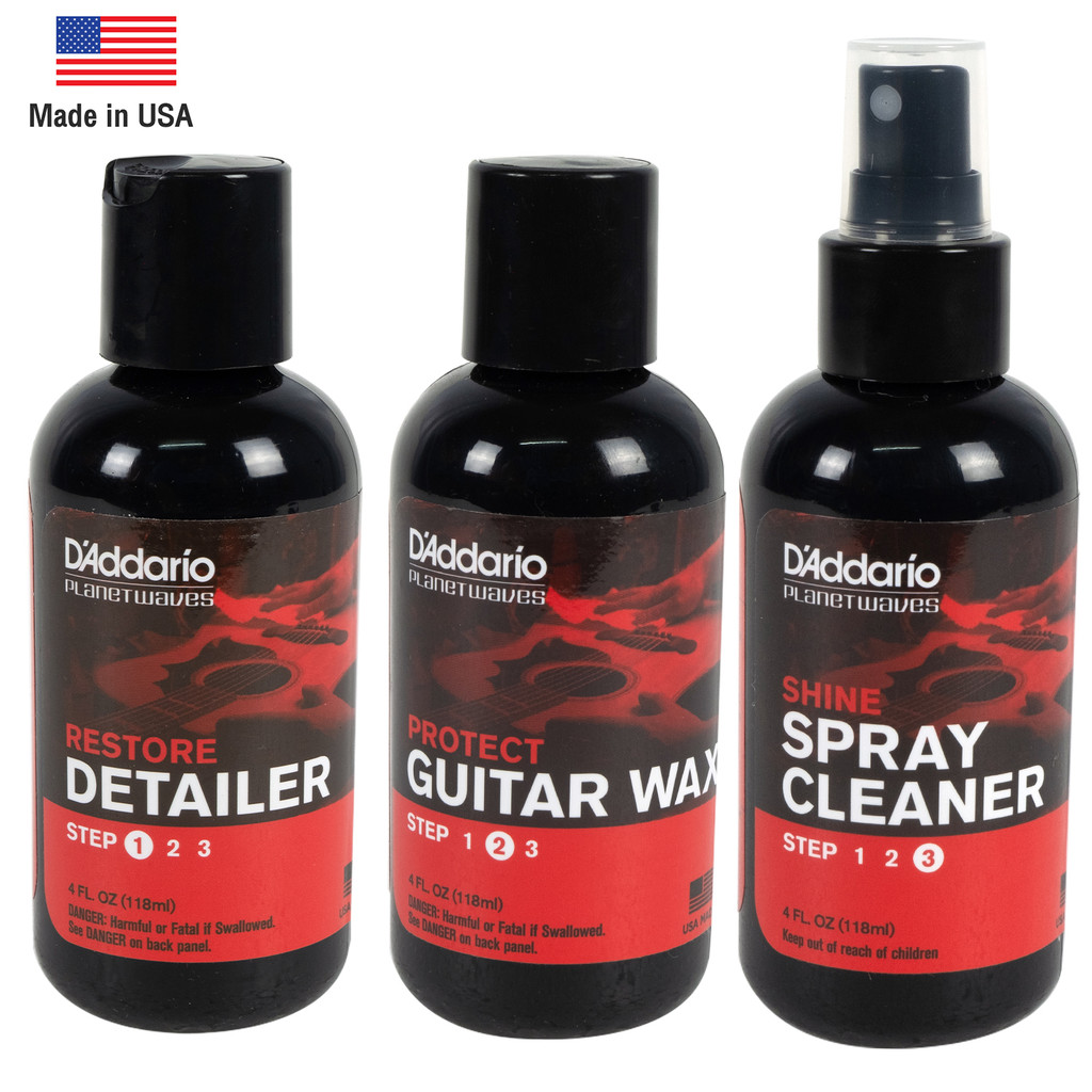 D'Addario® น้ำยาทำความสะอาดกีตาร์ ที่ทำความสะอาดกีตาร์ทุกขั้นตอน ครบเซ็ต 3 สูตร (Daddario Guitar Care & Cleaner Set) **