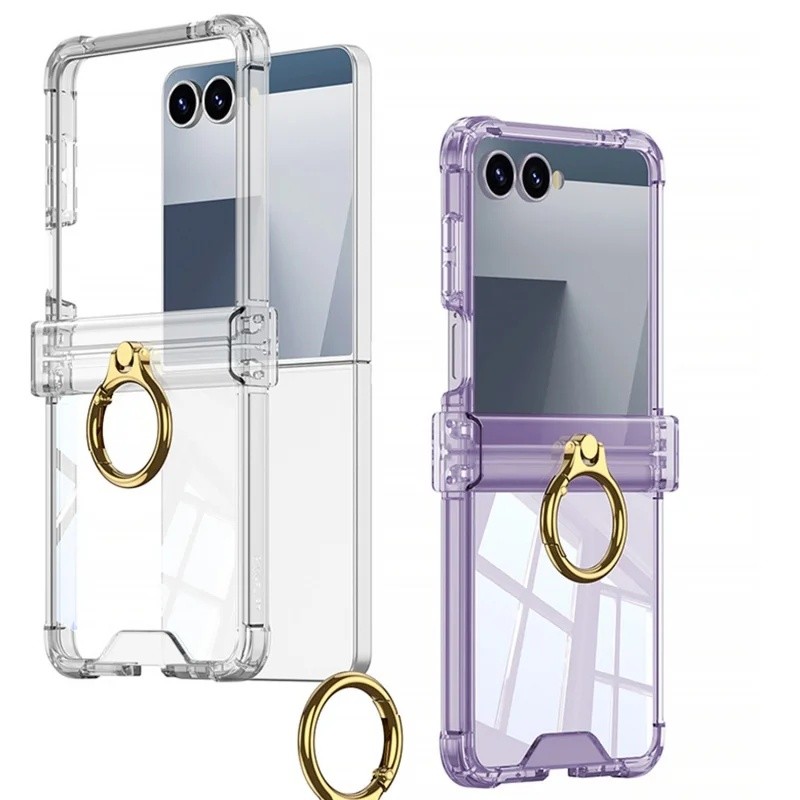 Luxury Gold แหวนโปร่งใสเคสโทรศัพท์สําหรับ Samsung Galaxy Z Flip8 Z Flip 7 Candy Clear Anti Drop ฝาคร