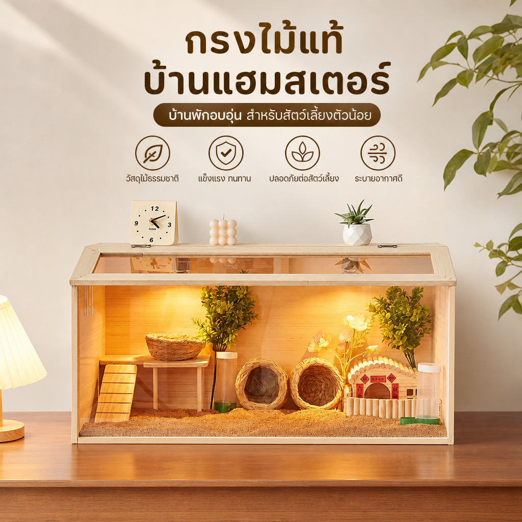 🔥กรงหนูแฮมสเตอร์ไม้จริง ขนาดเล็ก ควบคุมอุณหภูมิได้ ใส่มองเห็นชัด ระบายอากาศดี ใช้ในบ้าน กล่องเลี้ยงนกกระทาญี่ปุ่น
