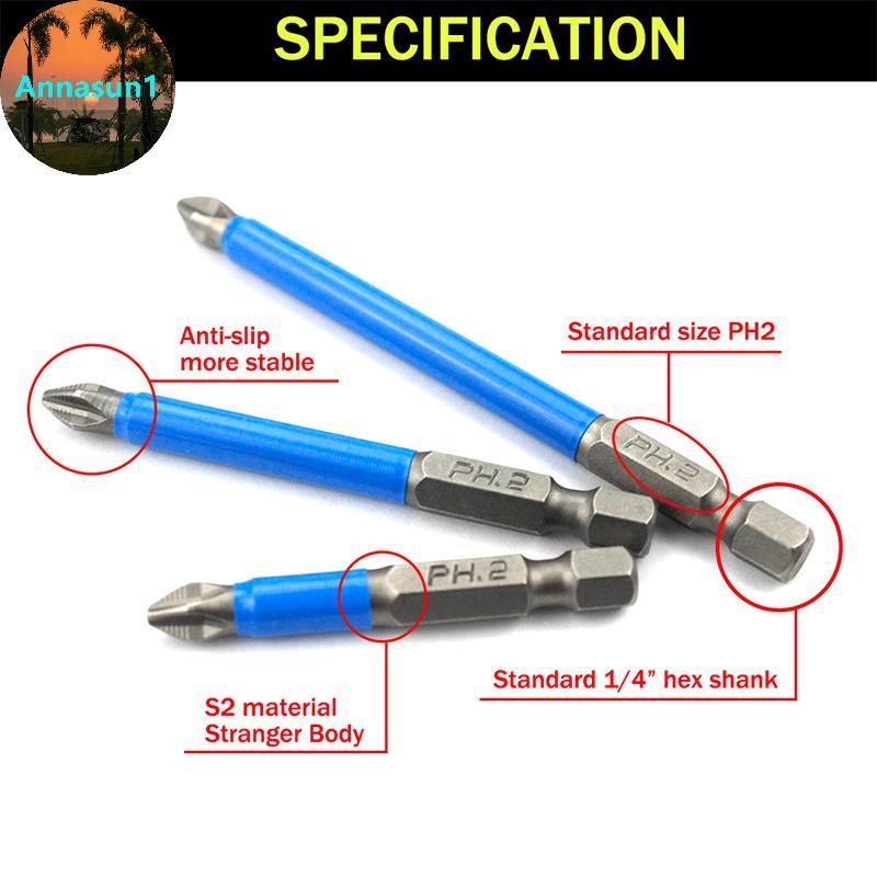Annasun Magnetic Anti Slip ไขควงไฟฟ้า 1/4 "Hex Shank Precision PH2 TH