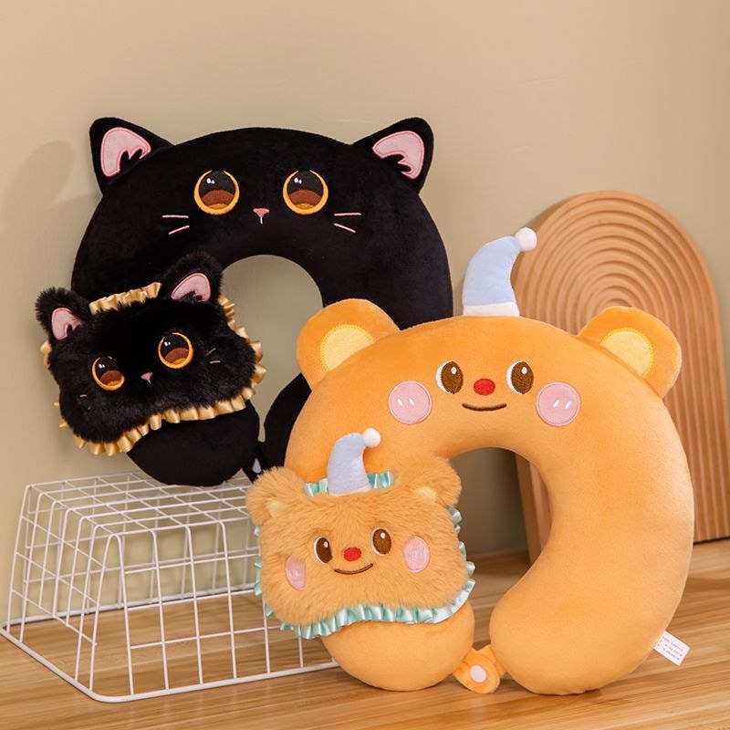 น่ารัก Butter Bear U-Shaped หมอนเครื่องบิน High-Rail Long-Distance คอสนับสนุนคอ U-Shaped หมอน Eye Ma