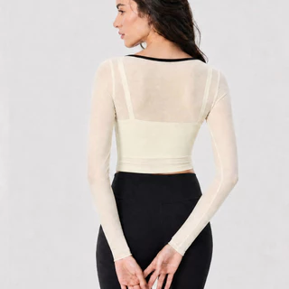 Airactive Yoga Top เบาะแขนยาวตาข่าย Bow Knot Two Tone Design กีฬาฟิตเนส