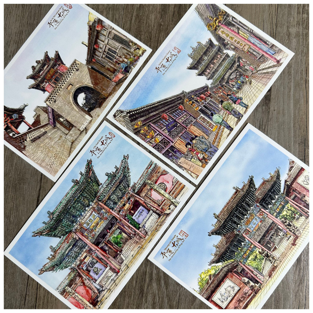 Shanxi ที่มีชื่อเสียง Tourist Attractions มือวาด Pingyao โบราณเมืองสถาปัตยกรรมการ์ดผนังเมือง Tourist