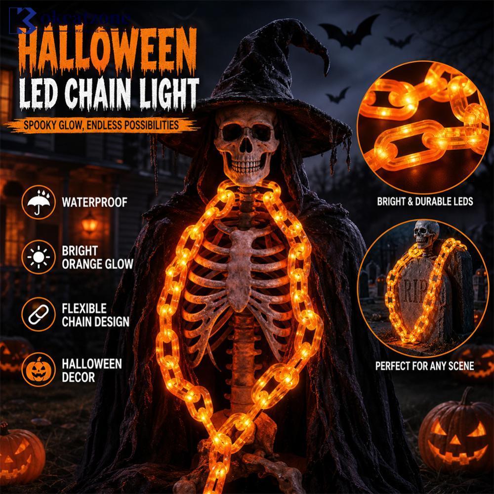 OKCATZONE ฮาโลวีน LED Chain Light Skull String ไฟแบตเตอรี่ขับเคลื่อนในร่มกันน้ํา 8 โหมด Spooky ตกแต่