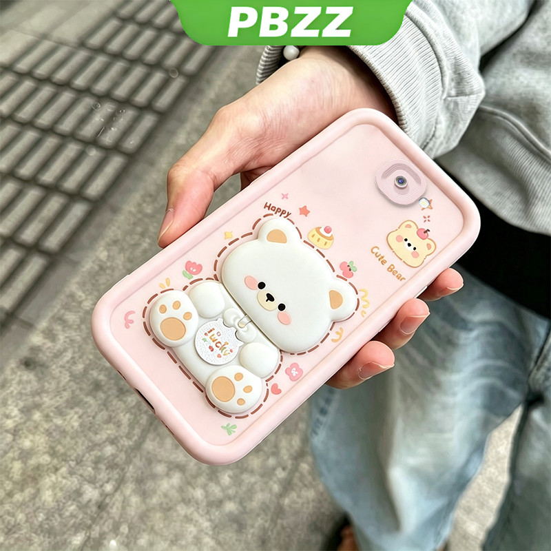เคสสําหรับ samsung j7 prime j4 plus j6 plus j4+ j6+ เคสโทรศัพท์ Softcase ซิลิโคนกันกระแทกปกดีไซน์ใหม่ความงามพร้อมที่วาง 360° หมุนหมีสีชมพูน่ารักสําหรับคราบสกปรก JTXX1