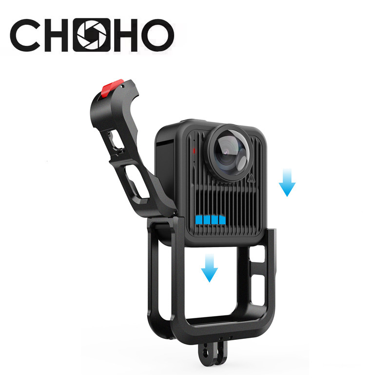 สําหรับ Gopro Max2 อุปกรณ์เสริมกรอบอลูมิเนียมเปลือกโลหะป้องกันกรณีกรงโลหะผสมกันกระแทก + ยางเลนส์สําหรับ Go Pro Max 2