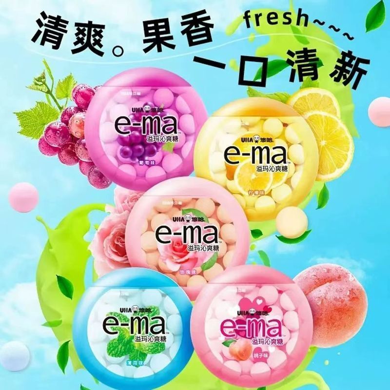 ✨UHA UHA e-ma Yima ลูกอมสดชื่น 5 รสชาติเลือกมะนาวองุ่นกุหลาบมิ้นต์รสผลไม้ญี่ปุ่นนําเข้าลูกอม 5.27p