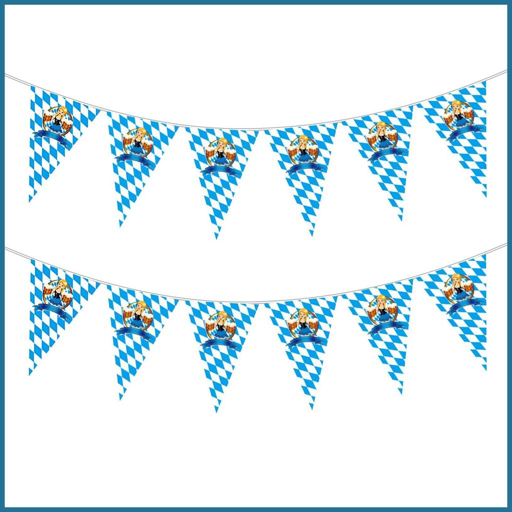 Oktoberfest Flag Blue/White Triangle Banner Oktoberfest Garland Bunting 26 Ft สีขาว Oktoberfest Baar