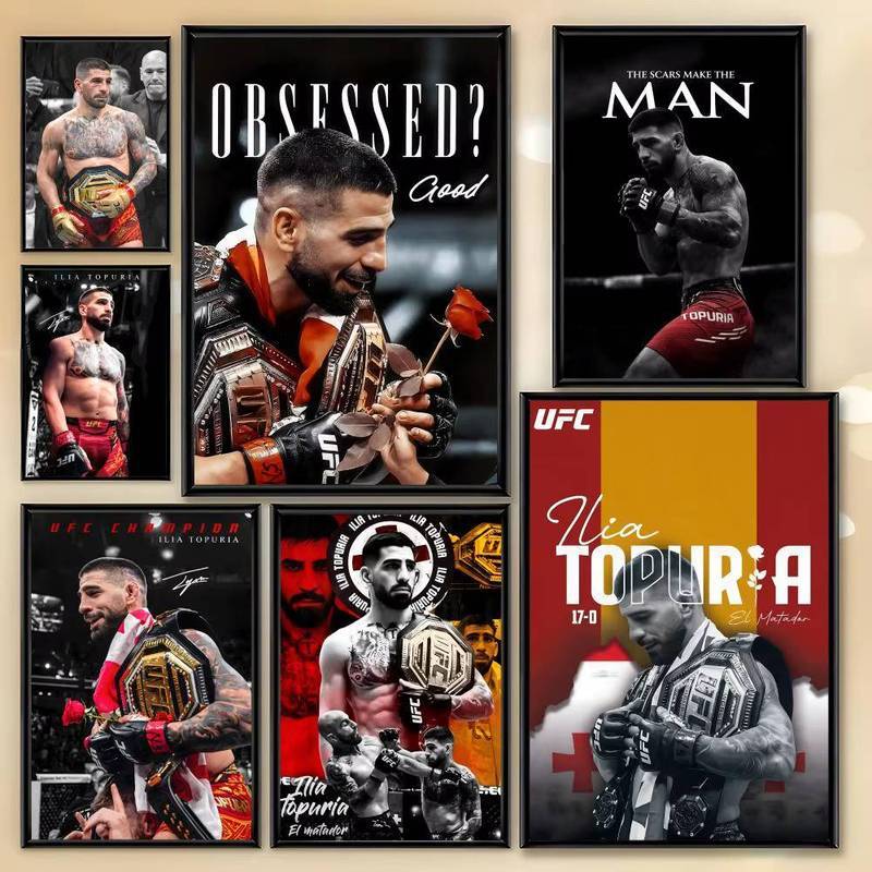 Ilia Topuria UFC MMA Champion โปสเตอร์ผ้าใบสร้างแรงบันดาลใจการต่อสู้ Wall Art Gym ห้องนอน Man Cave H
