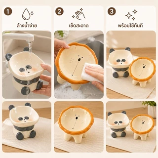 ชามอาหารแมวเซรามิก ชามยกสูง ปกป้องคอ สำหรับแมวและสุนัข กินสบาย ทำความสะอาดง่าย ดีไซน์น่ารัก