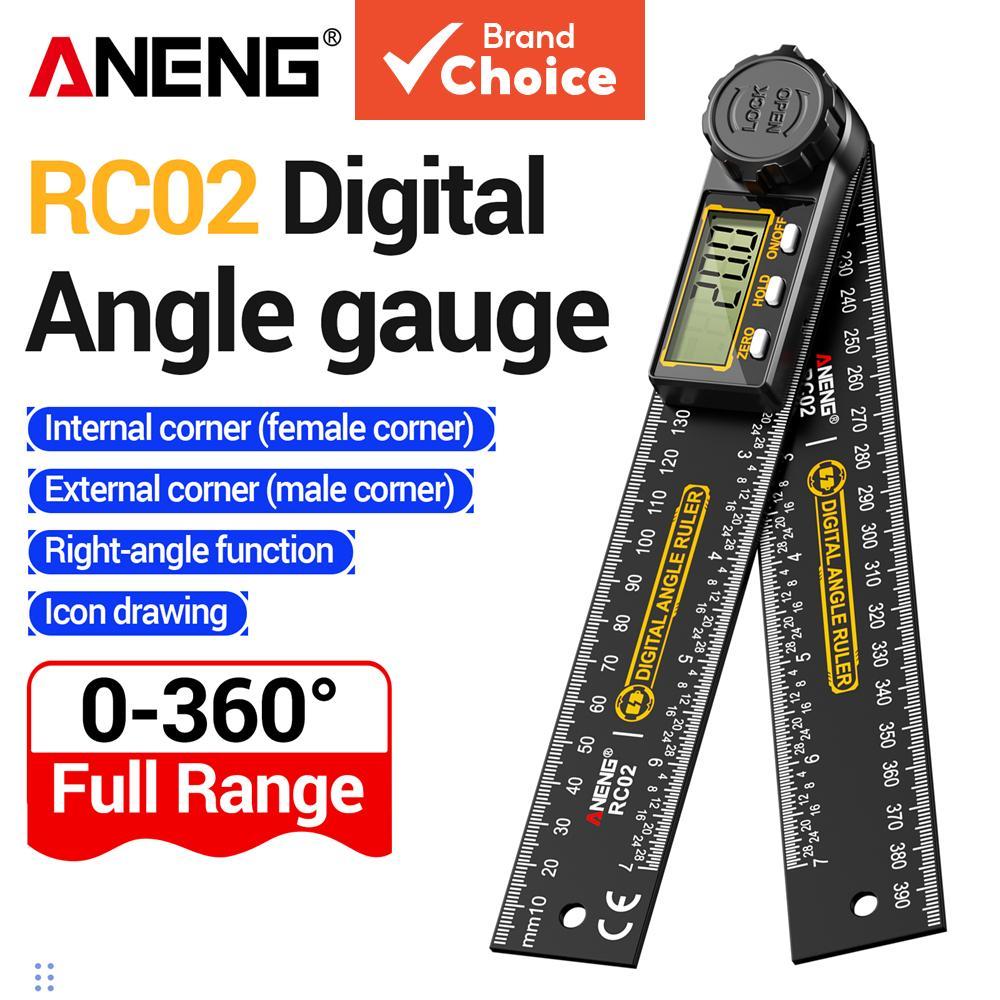 ANENG RC02 ดิจิทัลโปรแทรกเตอร์วัดมุมไม้บรรทัดวัดมุม 360° เกนิโอมิเตอร์ สเกลเมตริก/จักรวรรดิ ชาร์จซ้ําได้ เครื่องมือวัดมุมสําหรับงานไม้