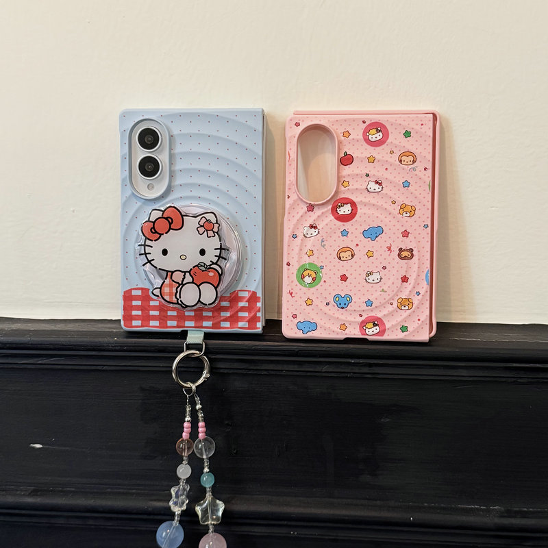 Fold Case สําหรับ SAMSUNG Z Fold8 Foundation make-up Wave Dot KT Magnetic Bracket สร้อยข้อมือกันกระแทกเลนส์ป้องกันเคสแข็ง
