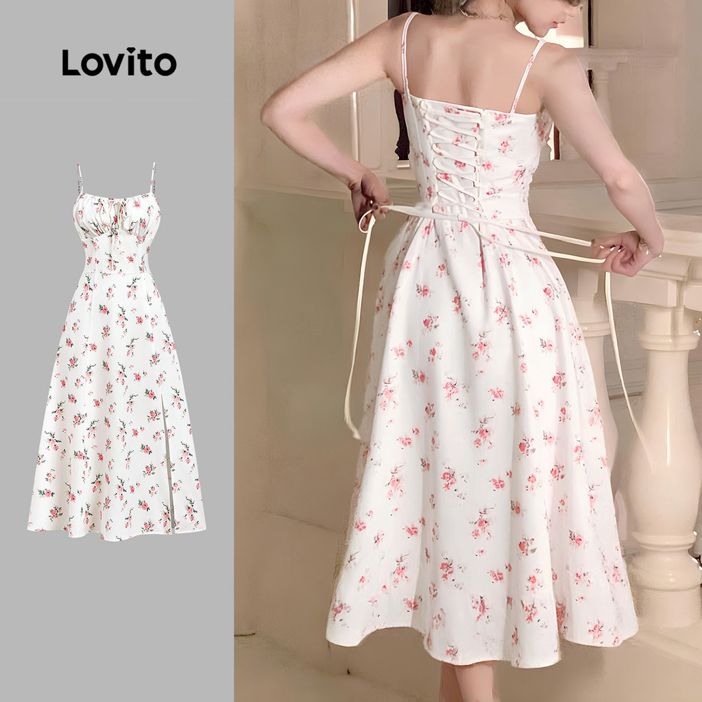 Lovito สง่างาม เดรสผู้หญิงผูกหลังสําหรับฤดูใบไม้ผลิ/ฤดูร้อน LBL33050