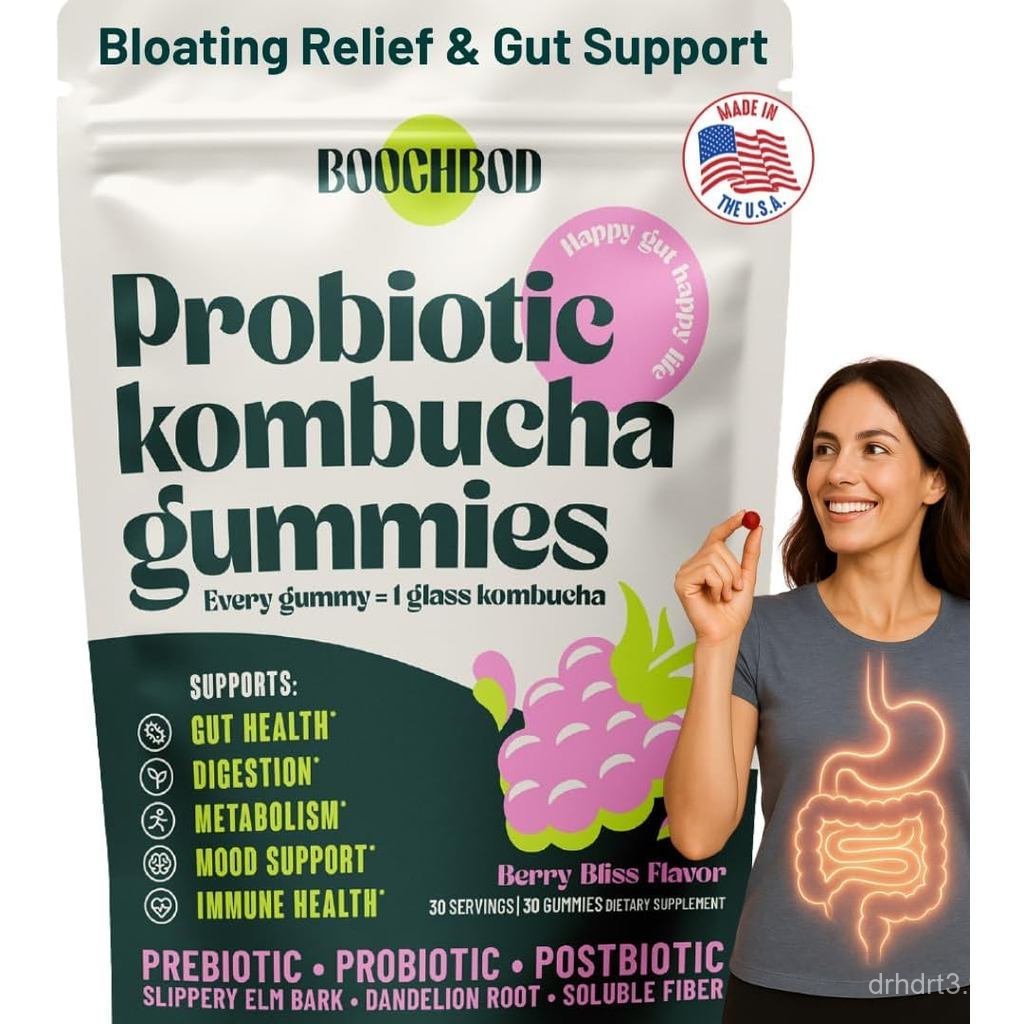 BoochBod-ProbioticKombuchaGummy-Prebiotics,Probiotics,FiberSupplement,SlipperyElm,DandRoot,MCTOil, f