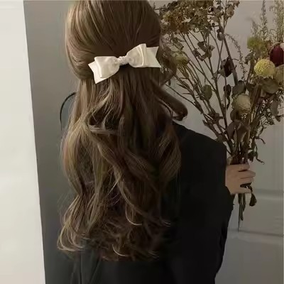 Milk White Super Beautiful Lady French Half-Tie Bow Hair Clip Running Princess Top Clip Side Clip