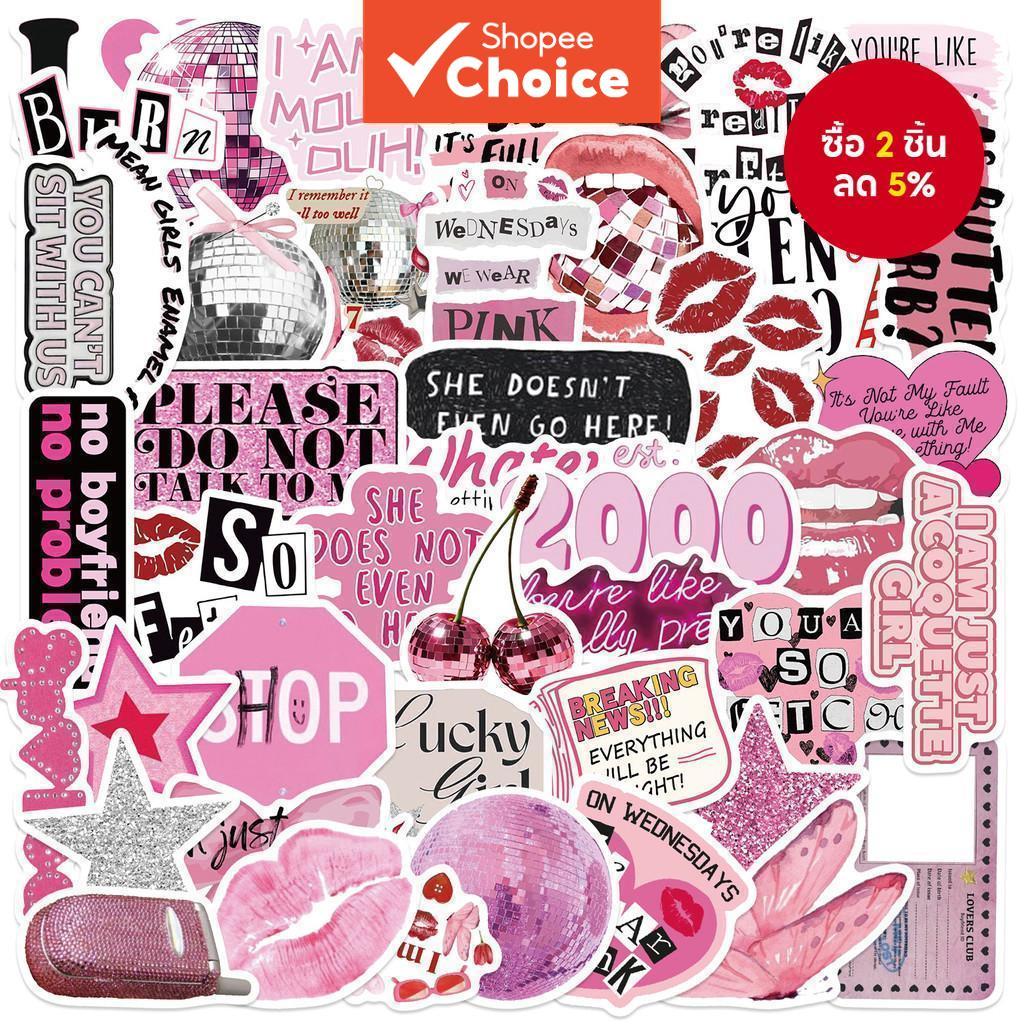 สีชมพู Y2K 50 ชิ้นการ์ตูน Graffiti สติกเกอร์น่ารักสติกเกอร์กันน้ําสติกเกอร์ Bulingbulingsticker