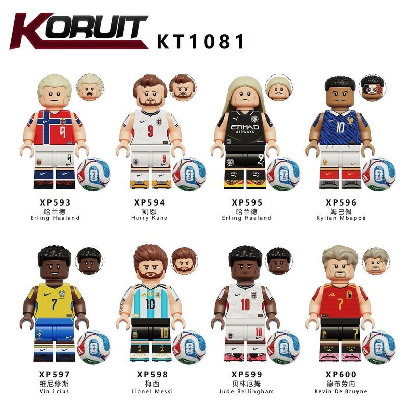 ฟุตบอลที่เข้ากันได้ Messi Harland Demba Pee Kane Bellin Emme Star ประกอบบล็อกตัวต่อ Minifigure ของเล