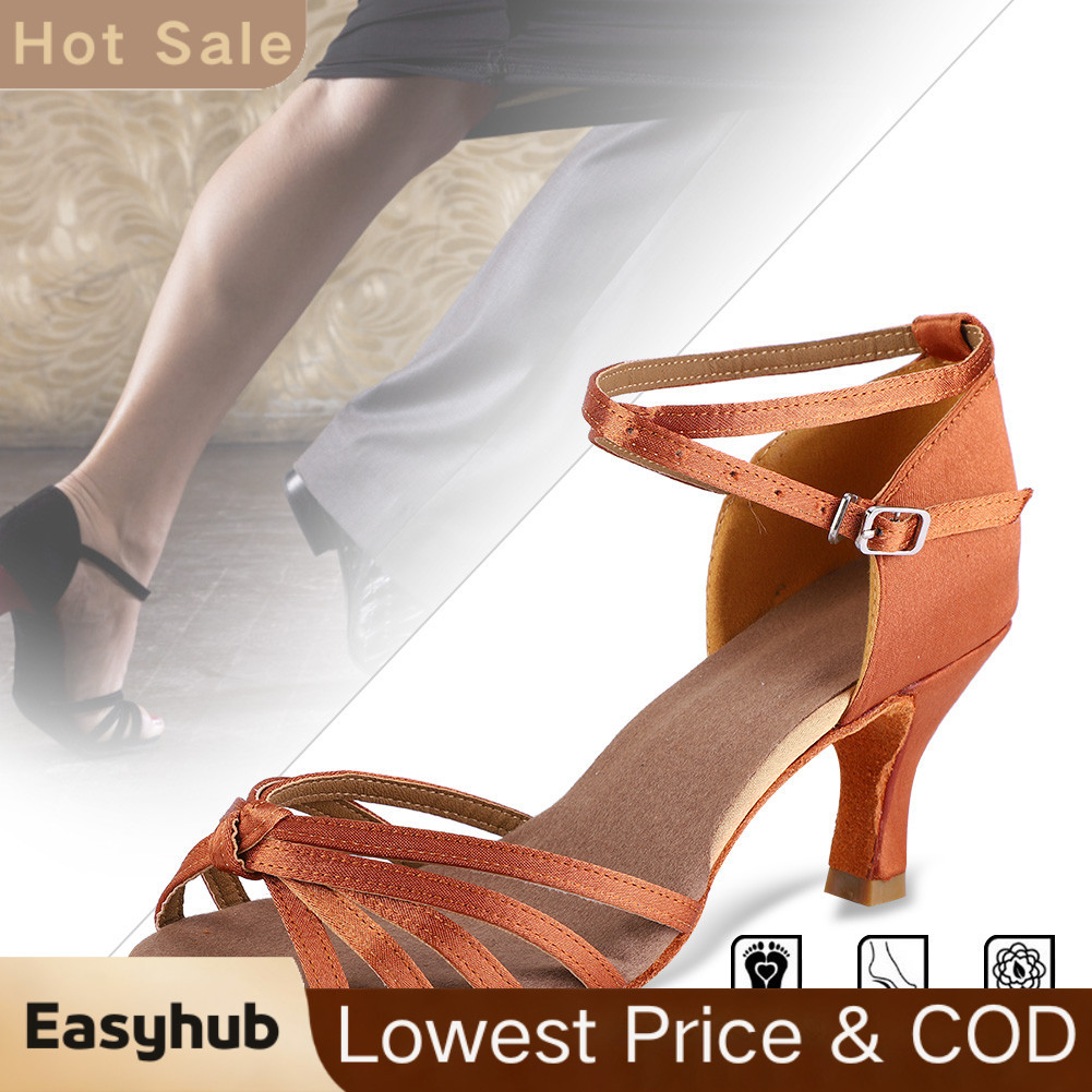 easyhub-th POENVFPO รองเท้าเต้นรำกันลื่น 7 ซม. ส้นสูง Cha Cha สบายลาตินสำหรับผู้หญิง (38)