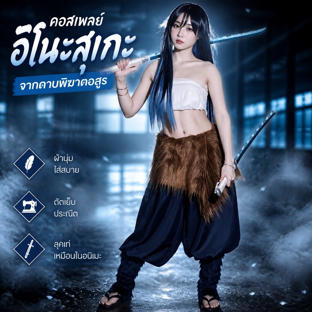 Demon Slayer Inosuke Cosplay ชุดเครื่องแต่งกายฮาโลวีน คุณภาพดี พร้อมสต็อกขายส่ง [จัดส่งฟรี]