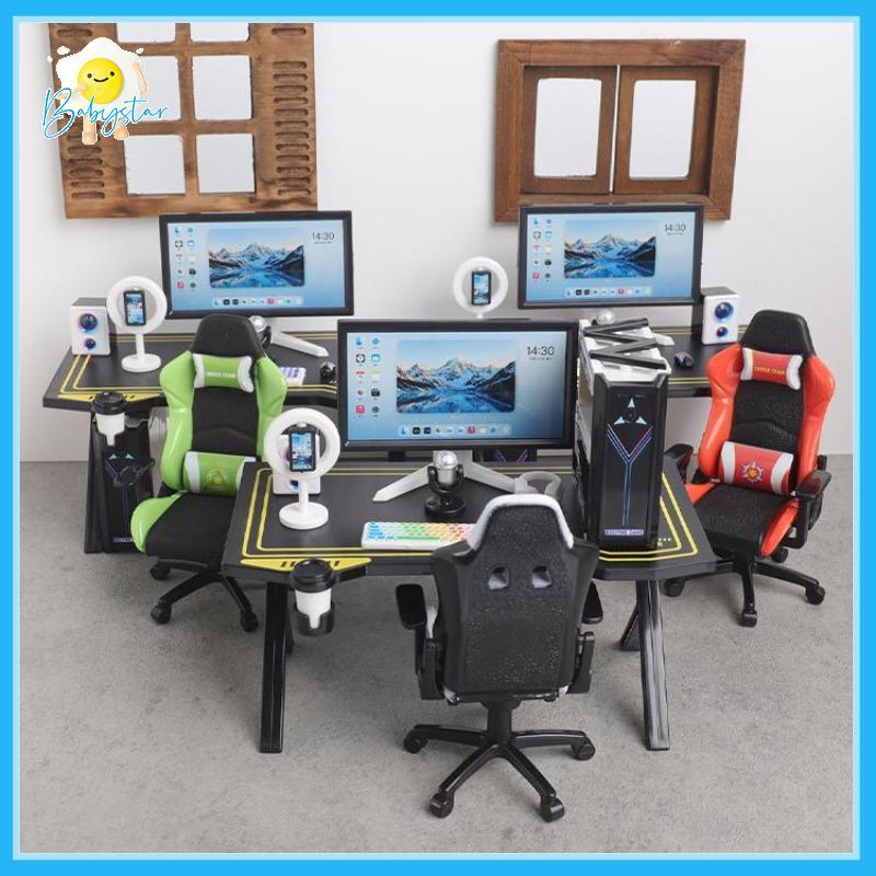 [Inthehot-t] Miniature 1/12 Scale Gaming Desk Chair Set for Dollhouse with Monitor Host Model Perfec