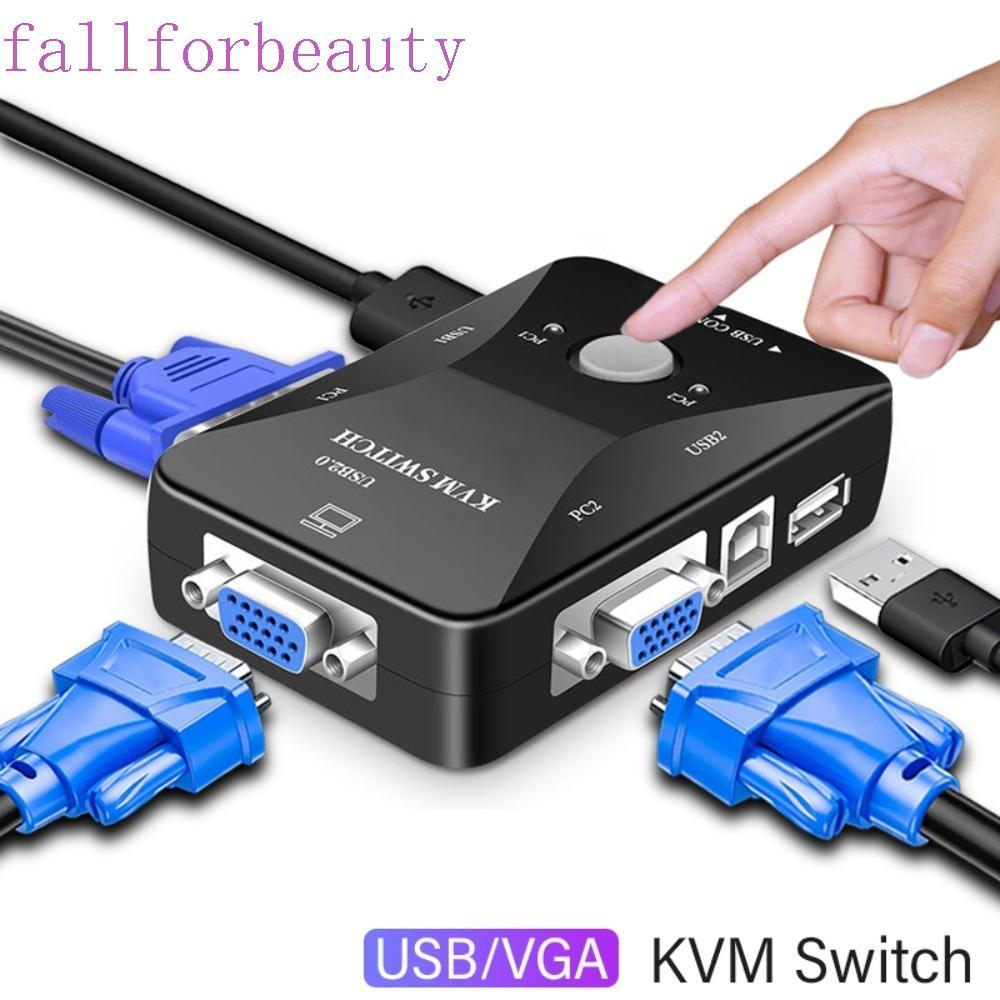 FALLFORBEAUTY สวิตช์ VGA KVM 2 in 1 Out Switcher USB 2.0 KVM Switch Splitter ยืดหยุ่นสะดวกใช้งานง่าย