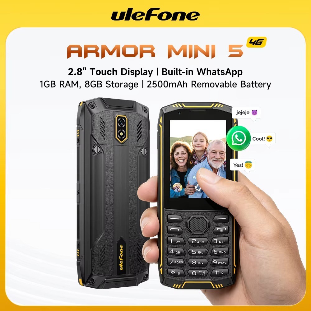 Ulefone Armor Mini 5 โทรศัพท์ที่ทนทาน 2.8 "Touch Display Feature สมาร์ทโฟน Android 11 1GB RAM + 8GB 